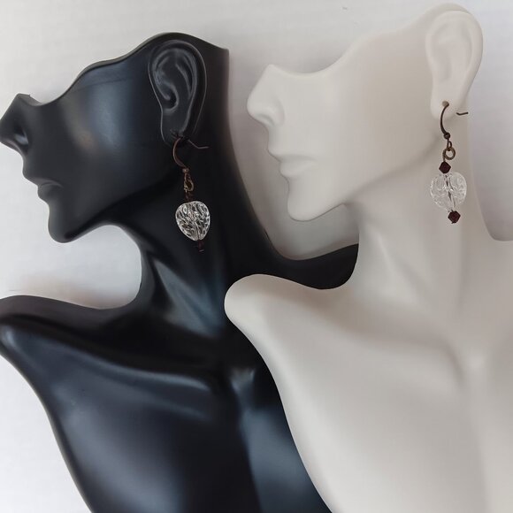 Hand Crafted Jewelry - Handma Earrings With Textured Glass Heart Beads Mounted on Aged Copper Fishhooks